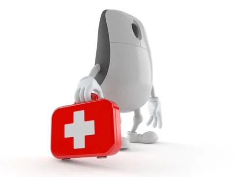 Computer mouse character holding first aid kit Stock Illustration