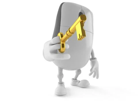 Computer mouse character holding key Stock Illustration