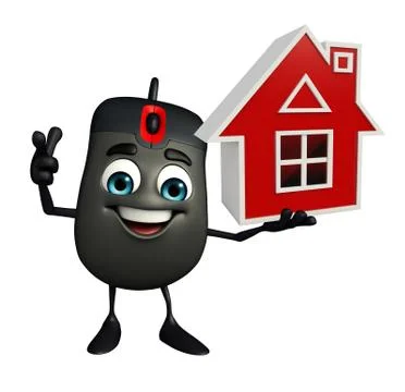 Computer mouse character with home Illustrazione stock