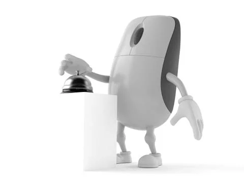 Computer mouse character with hotel bell Illustrazione stock