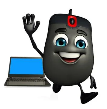 Computer mouse character with laptop 스톡 일러스트