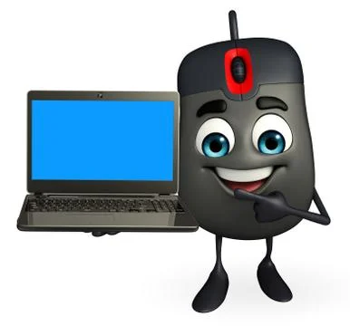 Computer mouse character with laptop Stock Illustration