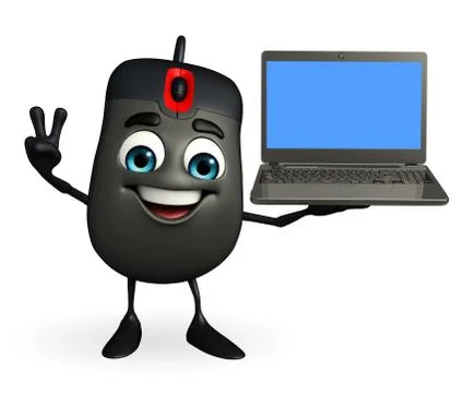 Computer mouse character with laptop Stock Illustration