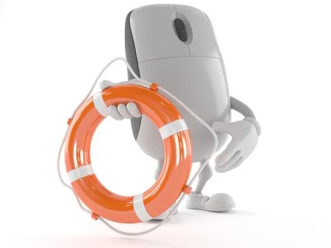 Computer mouse character with life buoy 스톡 일러스트