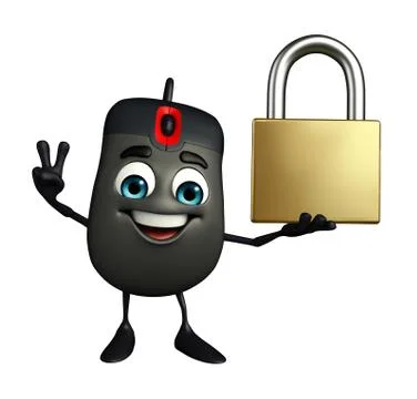 Computer mouse character with lock Stock Illustration