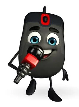 Computer mouse character with mike Stock Illustration