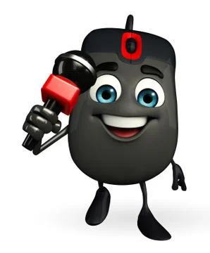 Computer mouse character with mike Stock Illustration