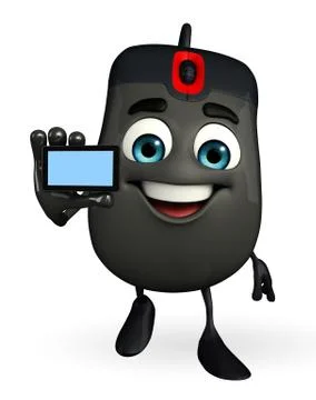 Computer mouse character with mobile Stock Illustration