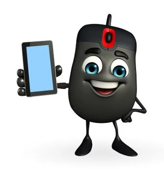 Computer mouse character with mobile Stock Illustration