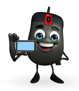 Computer mouse character with mobile Stock Illustration