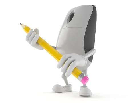 Computer mouse character with pencil Stock Illustration