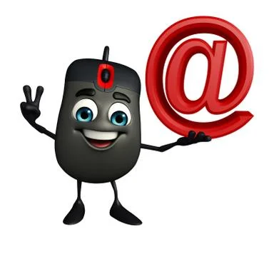 Computer mouse character with at the rate sign Stock Illustration