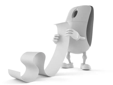 Computer mouse character reading long list 스톡 일러스트