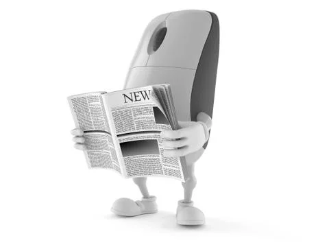 Computer mouse character reading newspaper Stock Illustration