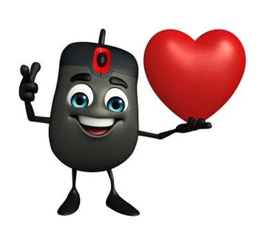 Computer mouse character with red heart Stock Illustration