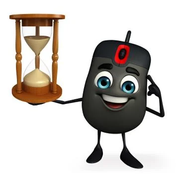 Computer mouse character with sand clock Ilustración de archivo