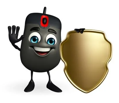 Computer mouse character with shield 스톡 일러스트
