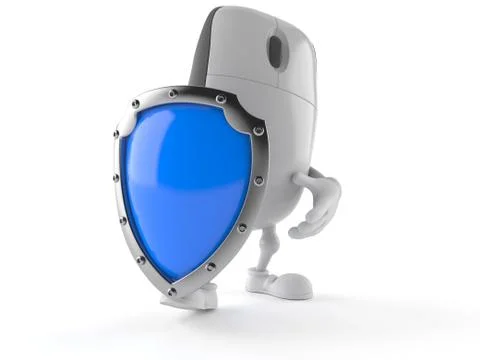 Computer mouse character with shield Stock Illustration