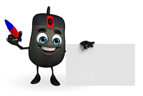 Computer mouse character with sign Illustrazione stock