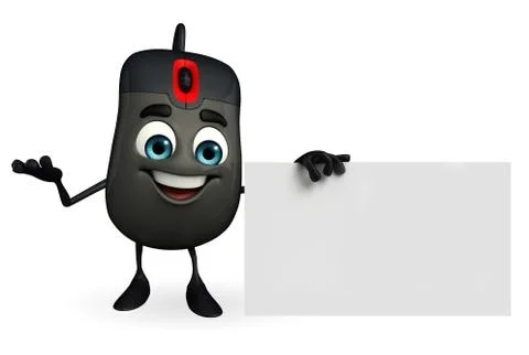 Computer mouse character with sign Stock Illustration