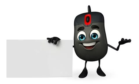 Computer mouse character with sign Stock Illustration