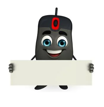 Computer mouse character with sign Stock Illustration