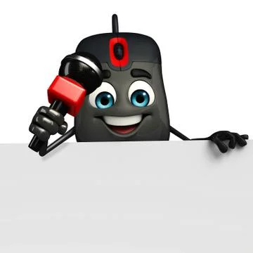 Computer mouse character with sign Stock Illustration