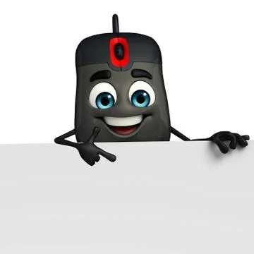 Computer mouse character with sign Stock Illustration