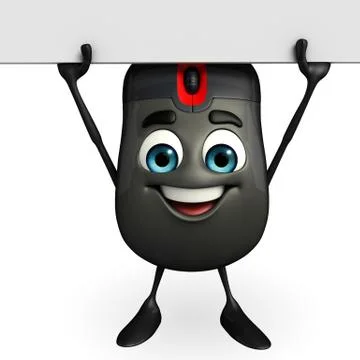 Computer mouse character with sign Illustrazione stock