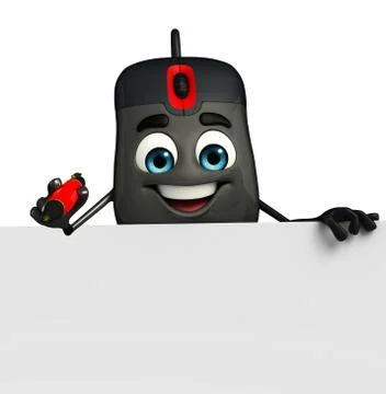 Computer mouse character with sign Stock Illustration