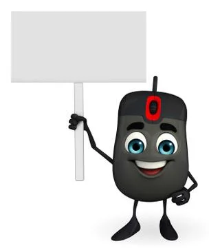 Computer mouse character with sign Stock Illustration