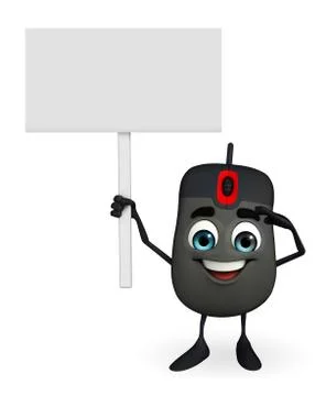 Computer mouse character with sign Stock Illustration