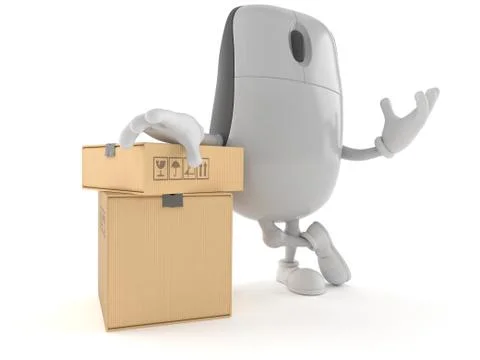 Computer mouse character with stack of boxes 스톡 일러스트