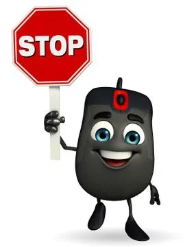 Computer mouse character with stop sign Illustrazione stock