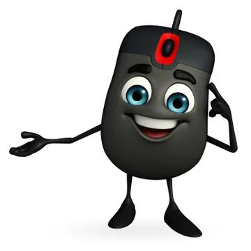Computer mouse character is thinking Stock Illustration