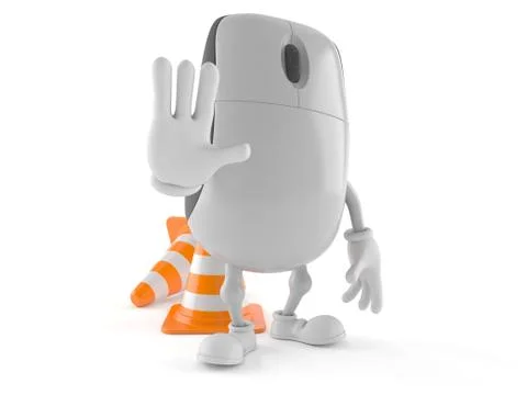 Computer mouse character with traffic cone Illustrazione stock