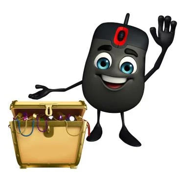 Computer mouse character with treasure box Stock Illustration