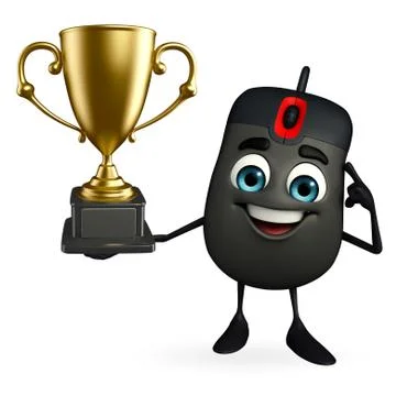 Computer mouse character with trophy Illustrazione stock