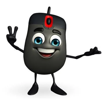 Computer mouse character with victory pose Illustrazione stock