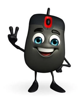 Computer mouse character with victory pose Stock Illustration