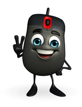 Computer mouse character with victory pose Stock Illustration