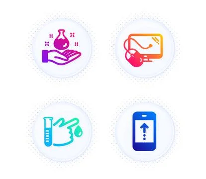Computer mouse, Chemistry lab and Blood donation icons set. Swipe up sign Stock Illustration
