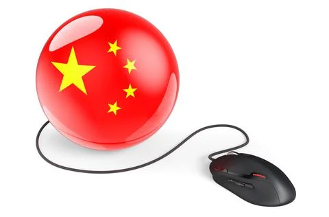Computer mouse with Chinese flag. Internet network in China concept. 3D rende Stock Illustration