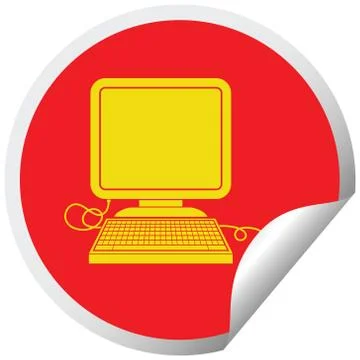 Computer with mouse circular peeling sticker 스톡 일러스트