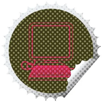 Computer with mouse circular peeling sticker 스톡 일러스트