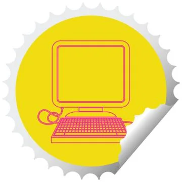Computer with mouse circular peeling sticker 스톡 일러스트