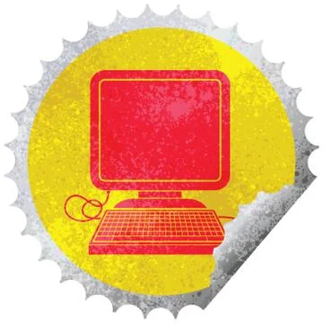 Computer with mouse circular peeling sticker 스톡 일러스트