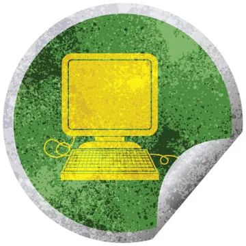 Computer with mouse circular peeling sticker 스톡 일러스트