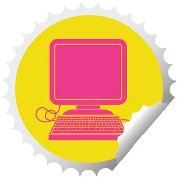 Computer with mouse circular peeling sticker 스톡 일러스트