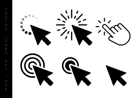 Computer mouse click cursor black arrow icons set. Vector illustration Stock Illustration